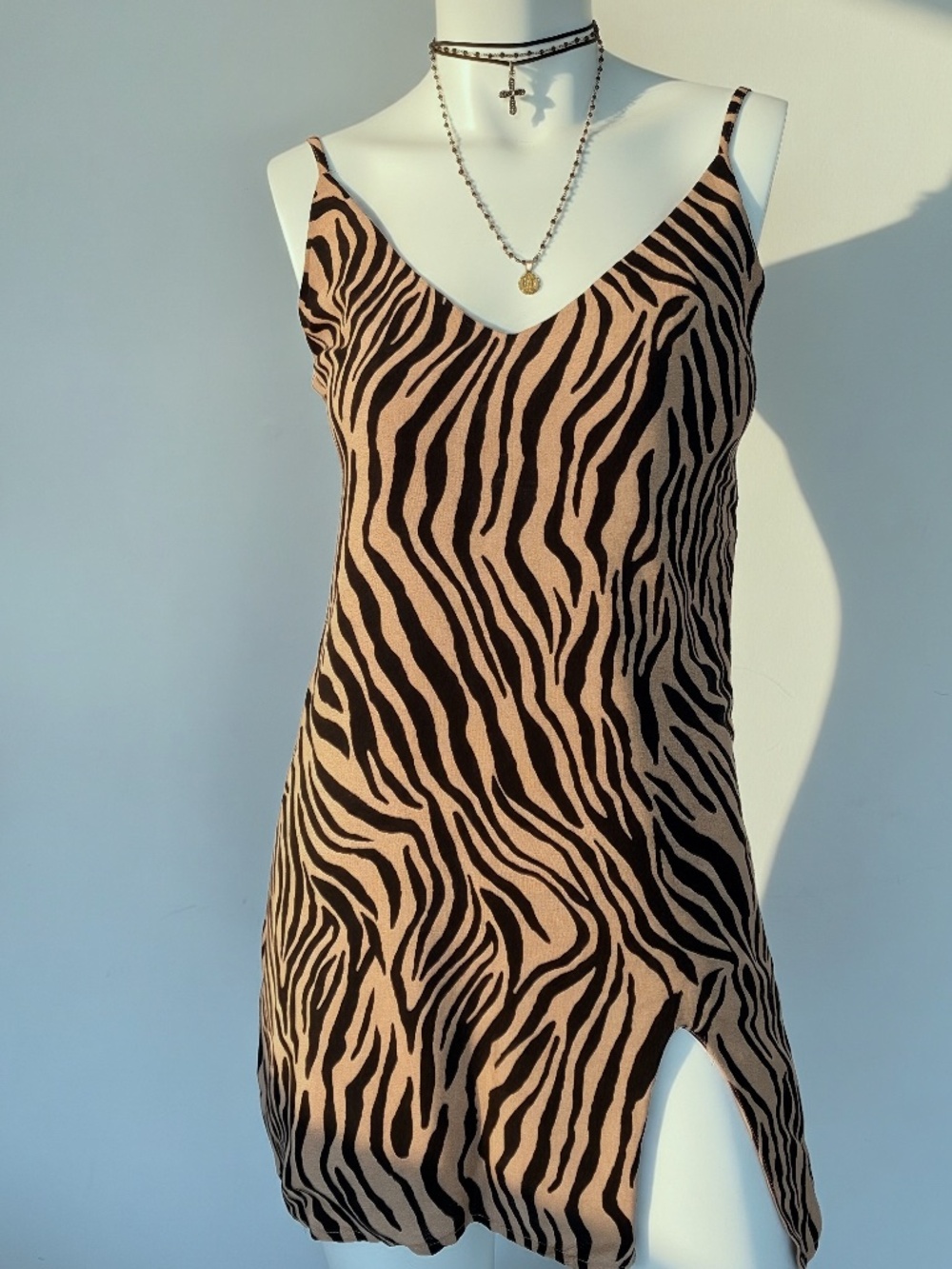 Skylar + Madison Zebra Print Rayon Mini Slip Dress XS/S Y2K Animal Print